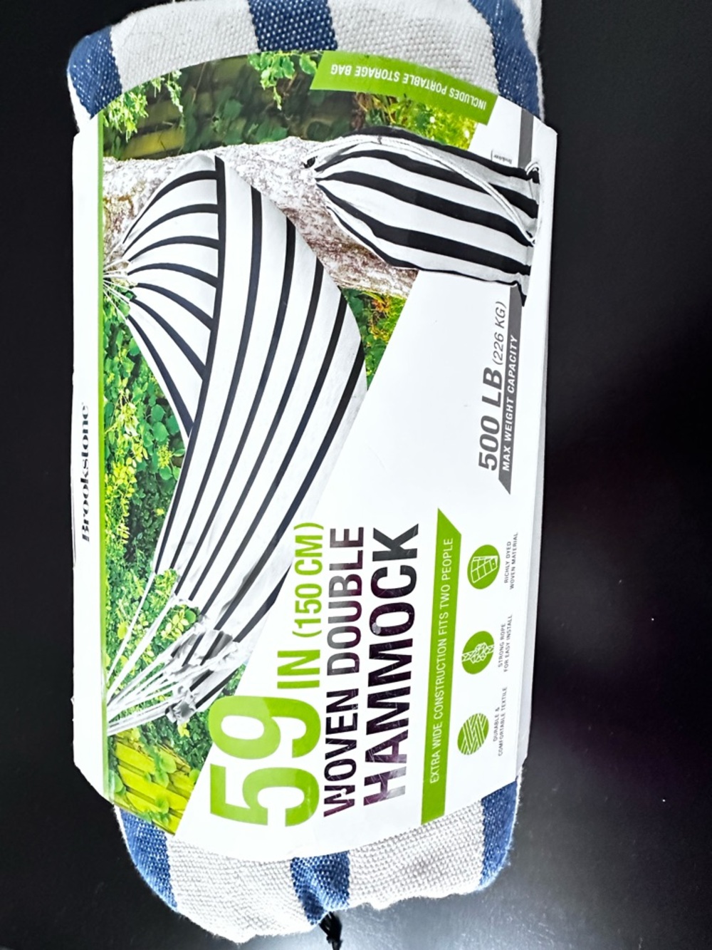 Brookstone Black & White Striped Double Hammock